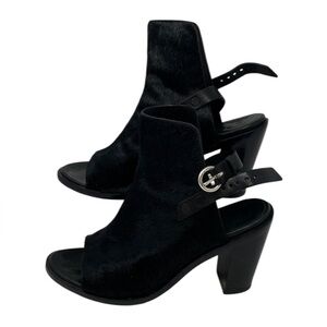Rag & Bone Wyatt Open Toe Ankle Booties Black Horsehair Leather Block Heel EU 38